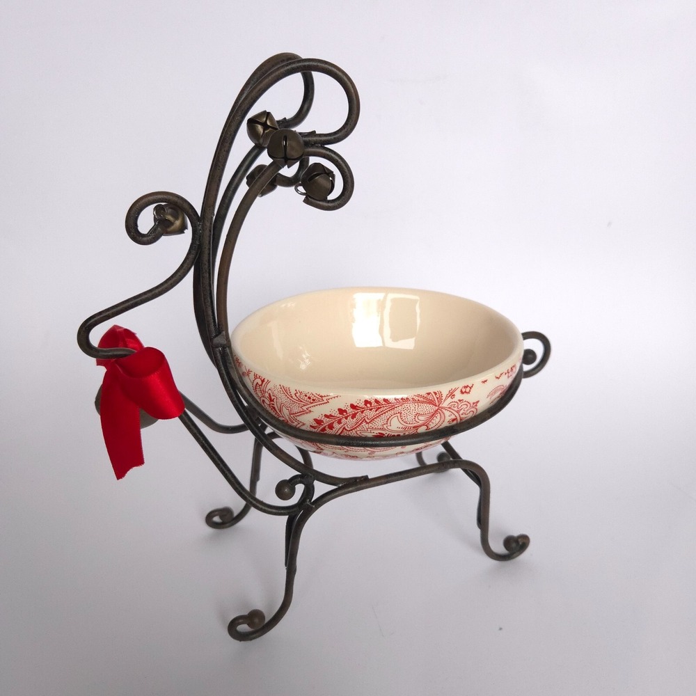 Silvestri Metal Reindeer Ceramic Paisley Serving Dip Bowl Christmas‎ Holiday - Picture 4 of 15
